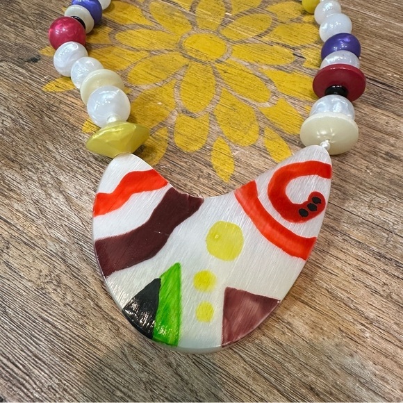 Vintage 80s colorful beaded statement necklace - Picture 3 of 10